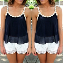 Fashion Lace Spliced Chiffon Cami Tops 