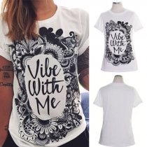 Casual Style Letters Printed Short Sleeve Round Neck T-shirt