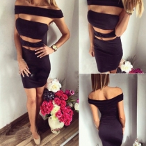 Sexy Slash Neck Hollow Out Bandage Dress