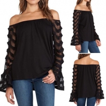 Sexy Slash Neck Lace Spliced Long Sleeve Tops 