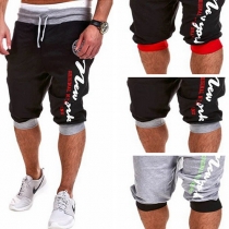 Fashion Letters Printed Elastic Waist Men's Sports Cropped Pants