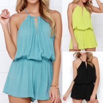 Sexy Backless Off-shoulder Solid Color Gathered Waist Rompers