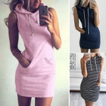 Fashion Solid Color Sleeveless Hooded Slim Fit Dress