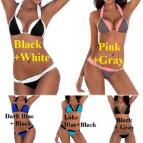 Sexy Contrast Color Push-up Halter Bikini Set