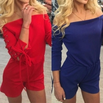Sexy Slash Neck Lace-up Long Sleeve Solid Color Rompers