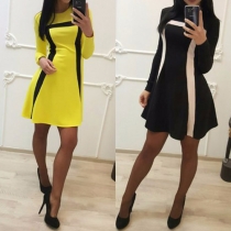 Fashion Contrast Color Long Sleeve Round Neck Dress