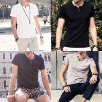 Casual Style Short Sleeve V-neck Solid Color Men's T-shirt