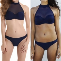 Sexy See-through Gauze Spliced Push-up Halter Bikini Set