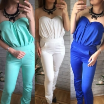 Sexy Strapless High Waist Solid Color Jumpsuits