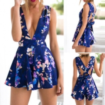Sexy Crossover Backless Deep V-neck Printed Rompers