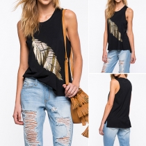 Fashion Feather Pattern Loose Tank Tops 