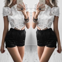 Fashion Short Sleeve Lace Crop Tops 