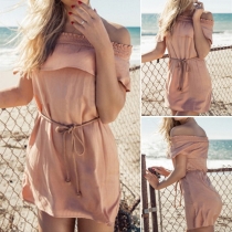 Sexy Off-The-Shoulder Neck Solid Color Dress