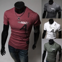 Fashion Letters Printed Short Sleeve Round Neck Men's T-shirt