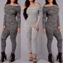 Sexy Off-shoulder Slash Neck Long Sleeve Slim Fit Jumpsuits