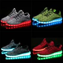 Fashion Flat Heel Lace-up Colorful LED Luminous Sneakers