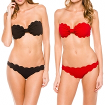 Sexy Solid Color Push-up Bandeau Bikini Set