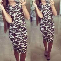 Fashion Camouflage Printed Short Sleeve Hooded Slim Fit Dress