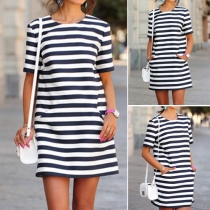 Casual Style Short Sleeve Round Neck Striped Dress