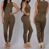 Fashion Solid Color Sleeveless Round Neck Slim Fit Jumpsuits