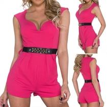 Sexy Deep V-neck Sleeveless Solid Color Rompers