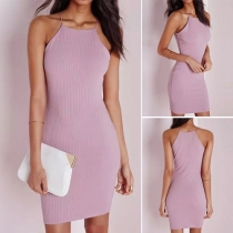 Elegant Solid Color Slim Fit Sling Dress