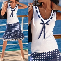 Sweet Style Bowknot V-neck Sleeveless All-match T-shirt