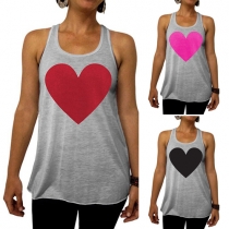 Fashion Heart Printed Round Neck All-match Tank Tops