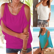 Sexy Off-shoulder Dolman Sleeve Solid Color T-shirt