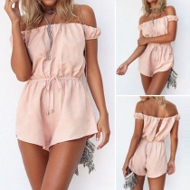 Sexy Slash Neck Gathered Waist Solid Color Rompers