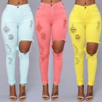 Distressed Style High Waist Ripped Pencil Pants