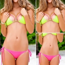 Sexy Hollow Out Push-up Contrast Color Bikini Set