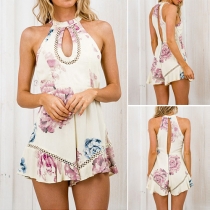 Bohemian Style Sleeveless High Waist Printed Rompers