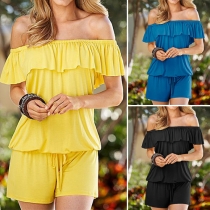 Sexy Flouncing Slash Neck Solid Color Rompers
