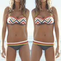 Sexy Wave-stripe Printed Bandeau Bikini Set