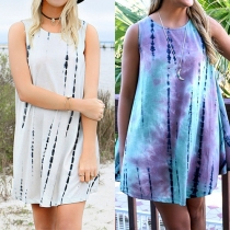 Fashion Tie-dye Printed Sleeveless Round Neck Dress