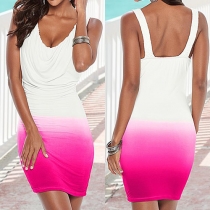 Sexy Backless V-neck Color Gradient Party Dress