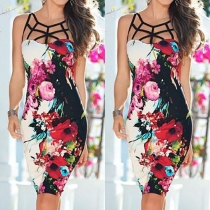 Sexy Hollow Out Slim Fit Printed Sling Dress