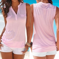 Fashion Solid Color Sleeveless Stand Collar All-match T-shirt