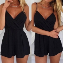 Sexy Deep V-neck High Waist Solid Color Sling Rompers