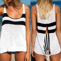 Fashion Contrast Color U-neck Knit Tank Tops 