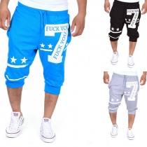 Fashion Printed Elastic Waist Men's Sports Capri Pants