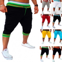Fashion Contrast Color Elastic Waist Men's Sports Capri Pants