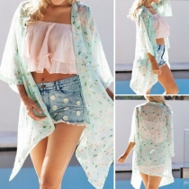Fresh Style Floral Print Chiffon Beach Smock