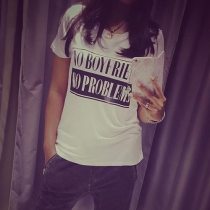 Fashion Letters Printed Short Sleeve Round Neck T-shirt