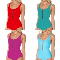 Fashion Candy Color Sleeveless Slim Fit One-piece Swimsuit