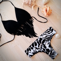 Sexy Tassel Bra + Leopard Briefs Bikini Set