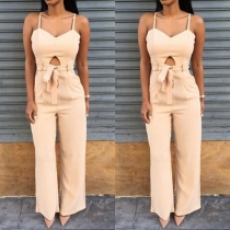 Sexy Backless High Waist Solid Color Sling Jumpsuits