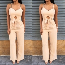 Sexy Backless High Waist Solid Color Sling Jumpsuits
