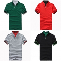 Fashion Solid Color Short Sleeve Stand Collar Men's T-shirt